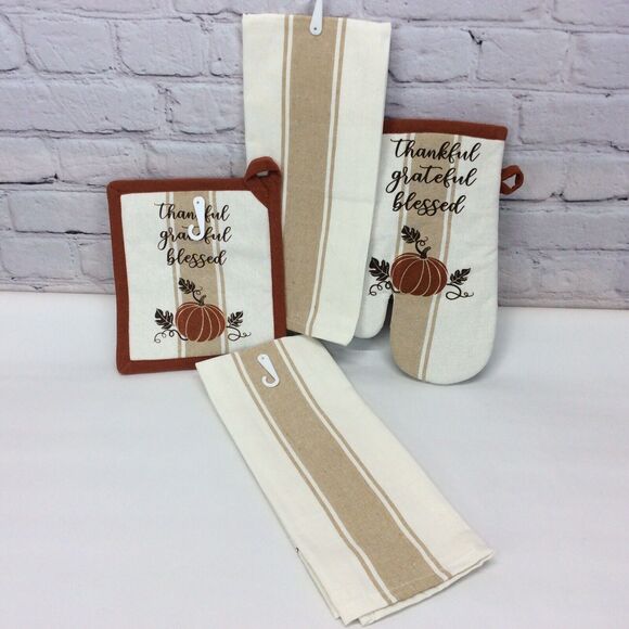 Thankful Grateful Blessed 4 Pc Kitchen Set 2 Towels/1 Oven Mitt/1 Pot Holder NWT - Picture 9 of 9